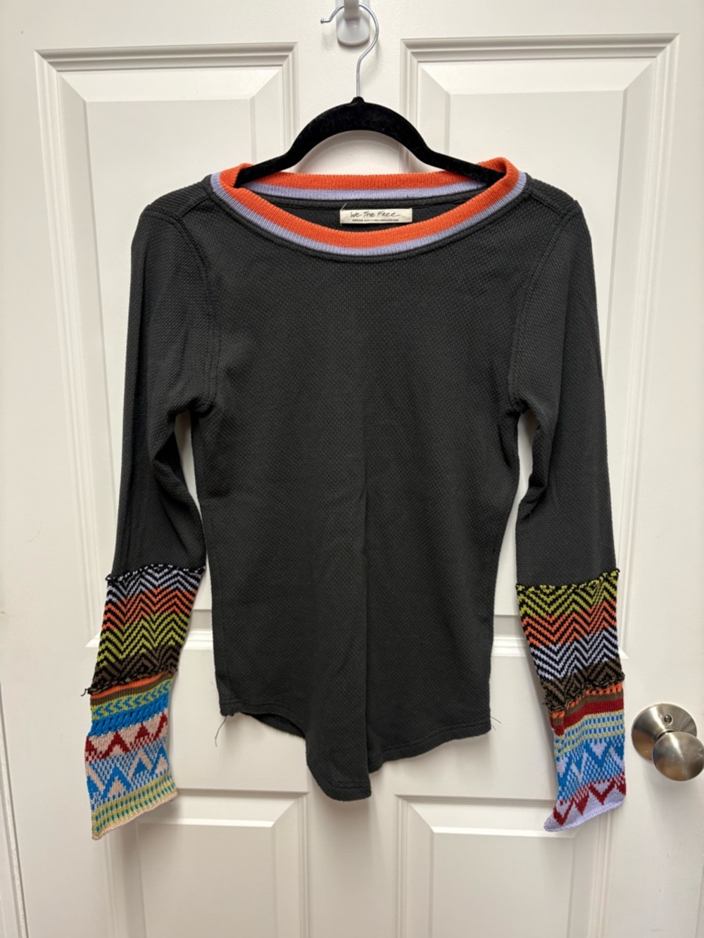 We The Free Black Top with Orange and Lavender Trim